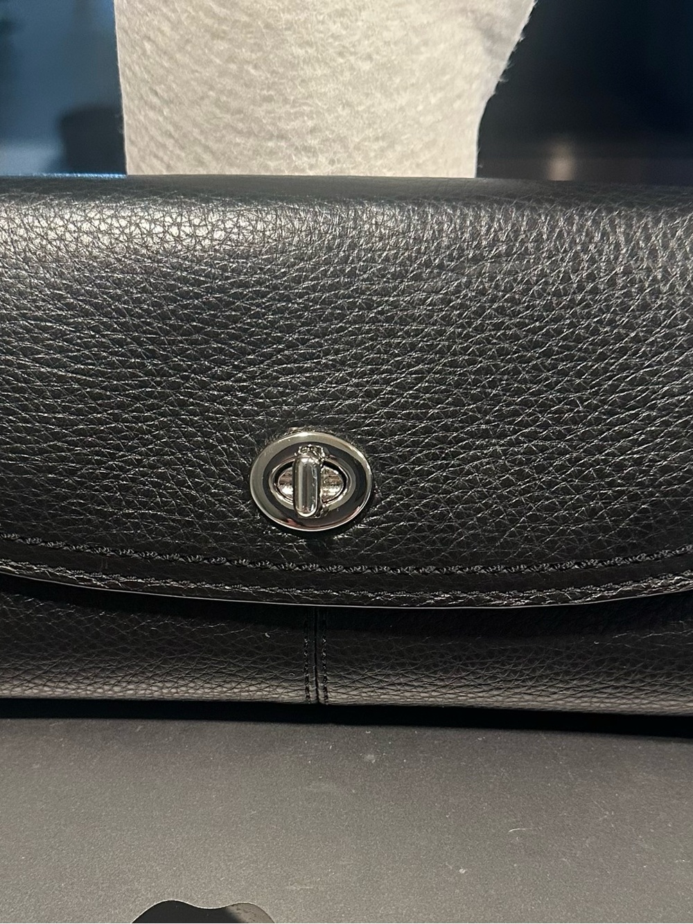Coach Black Pebbled Leather Turn-Lock Wallet